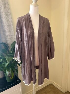 Light Mauve Crochet Trim Open Cardigan
